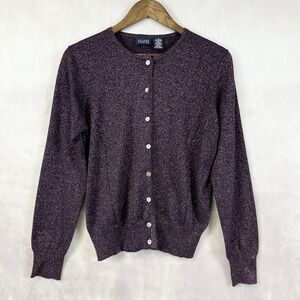 VTG Hillard Hanson Women Cardigan Sweater Medium Purple Glitter Preppy Fairy 90s